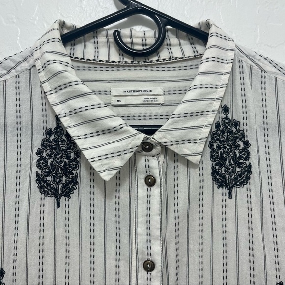 Anthropologie Aubrey Striped Embroidered Button Down Tunic Shirt Size M / L - Picture 2 of 10